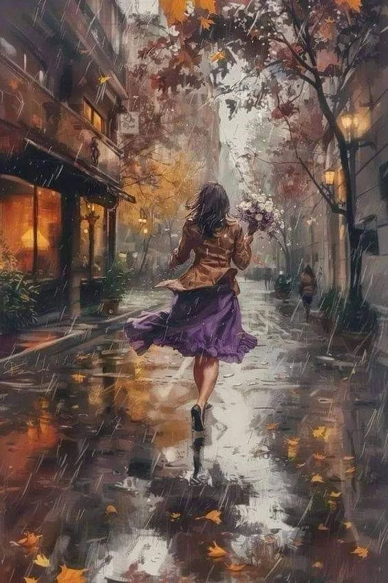 Woman walking in the rain